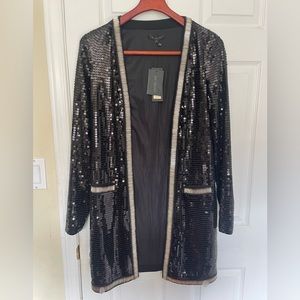 Rachel Zoe black sequin & silver embellished overcoat